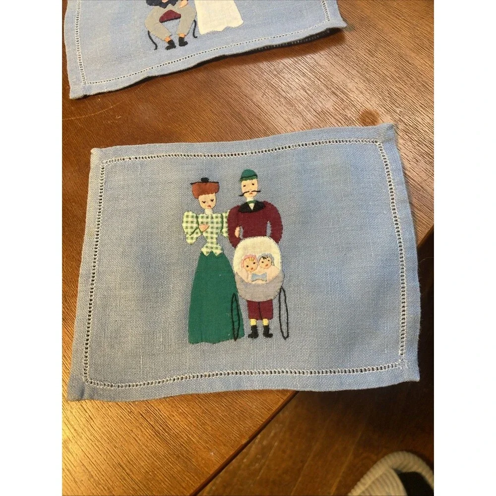 Vintage Cocktail Napkins Married  Couple Wedding Gift Madeira Embroidered Linen
